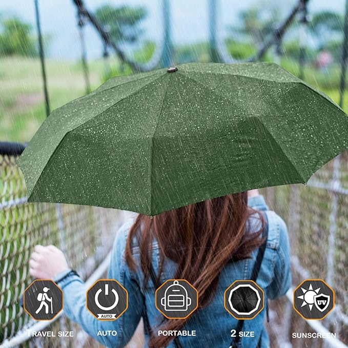 MRTLLOA 42/49 Inch Compact Travel Essentials Umbrella for Rain, Lightweight, Portable, Automatic, Strong, Waterproof Folding Umbrellas for Women, Men and Teenagers