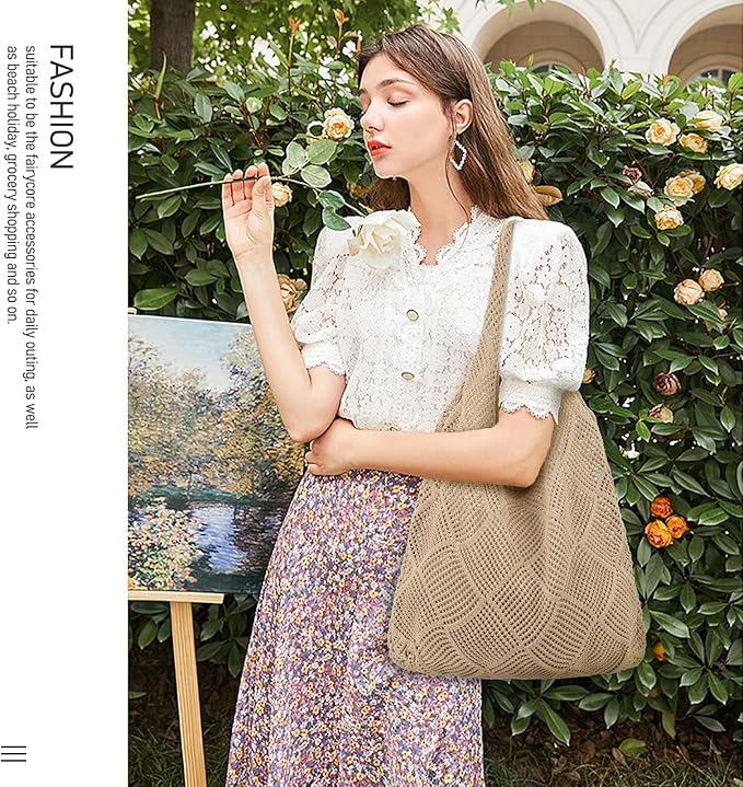 hatisan Crochet Bags for Women - Summer Beach Tote, Aesthetic Hippie Knit Bag