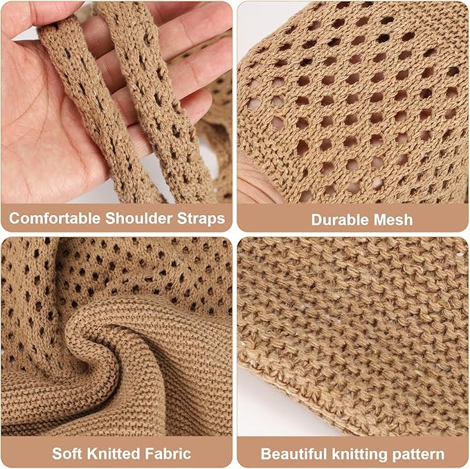 Sightor Crochet Tote Bag, Mesh Beach Bag Knit Summer Hobo Bag Vacation Boho Tote Bag for Women