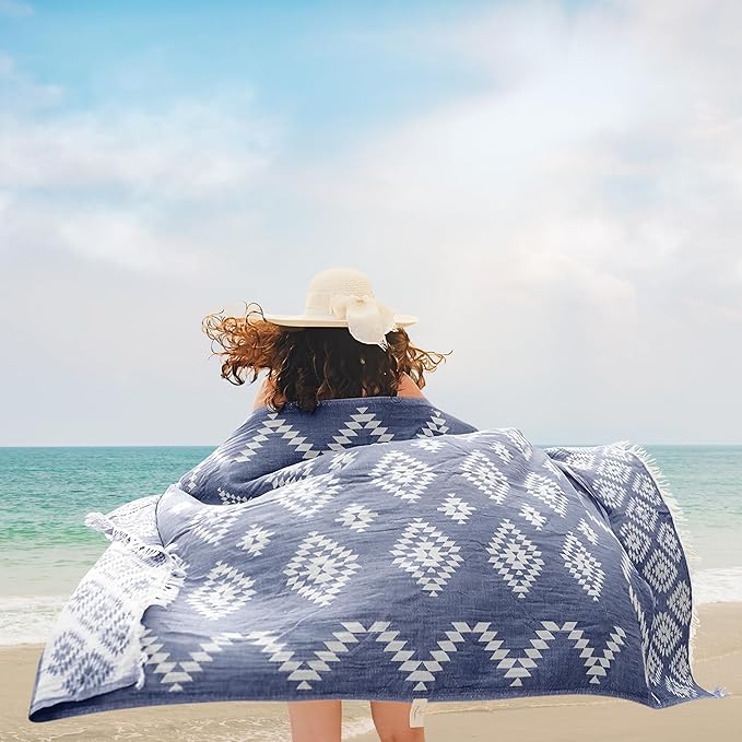 Premium Turkish Beach Towel – 100% Cotton, Quick Dry, Sand Free, Oversized Pool Towels 35”x 67” – Ideal for Travel, Pool, and Beach – Dark Blue