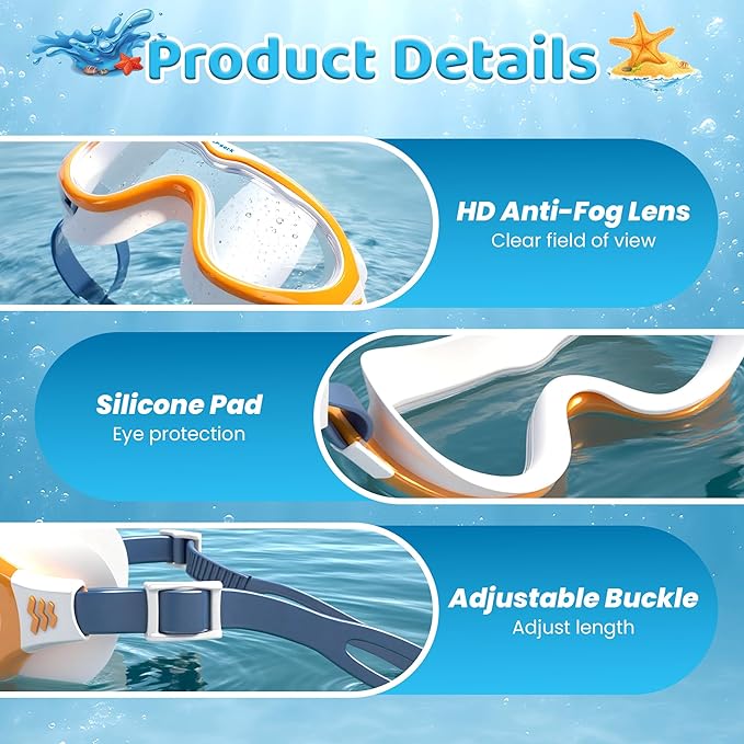 Kids Swim Goggles for Kids 6-14, Anti-Fog & UV400 Lens, Comfortable Silicone Design, Includes Nose Clip & Earplugs