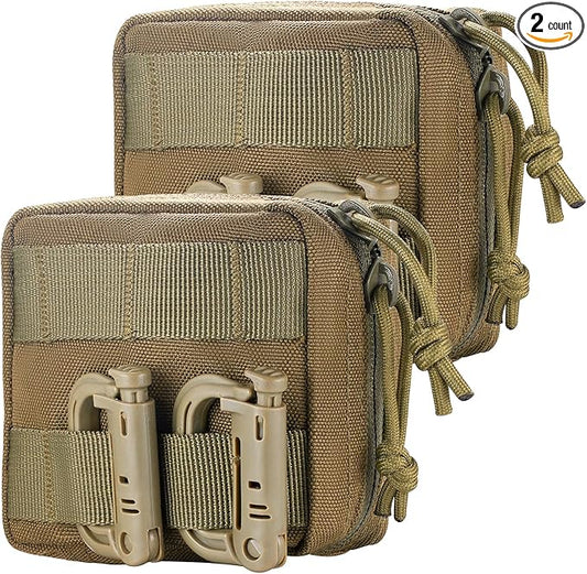 2 Pack Mini Tactical EDC Molle Pouch with 4 D-Rings, Compact Utility Belt Pouches Organizer with Removable Clear ID Pocket for Enhanced Gear Attachment (4x4 GP Pouch)