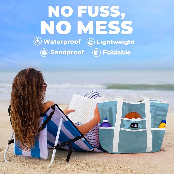 Dejaroo Mesh Sand Free Bag - Strong Lightweight Bag For Beach & Vacation Essentials. Tons of Storage!
