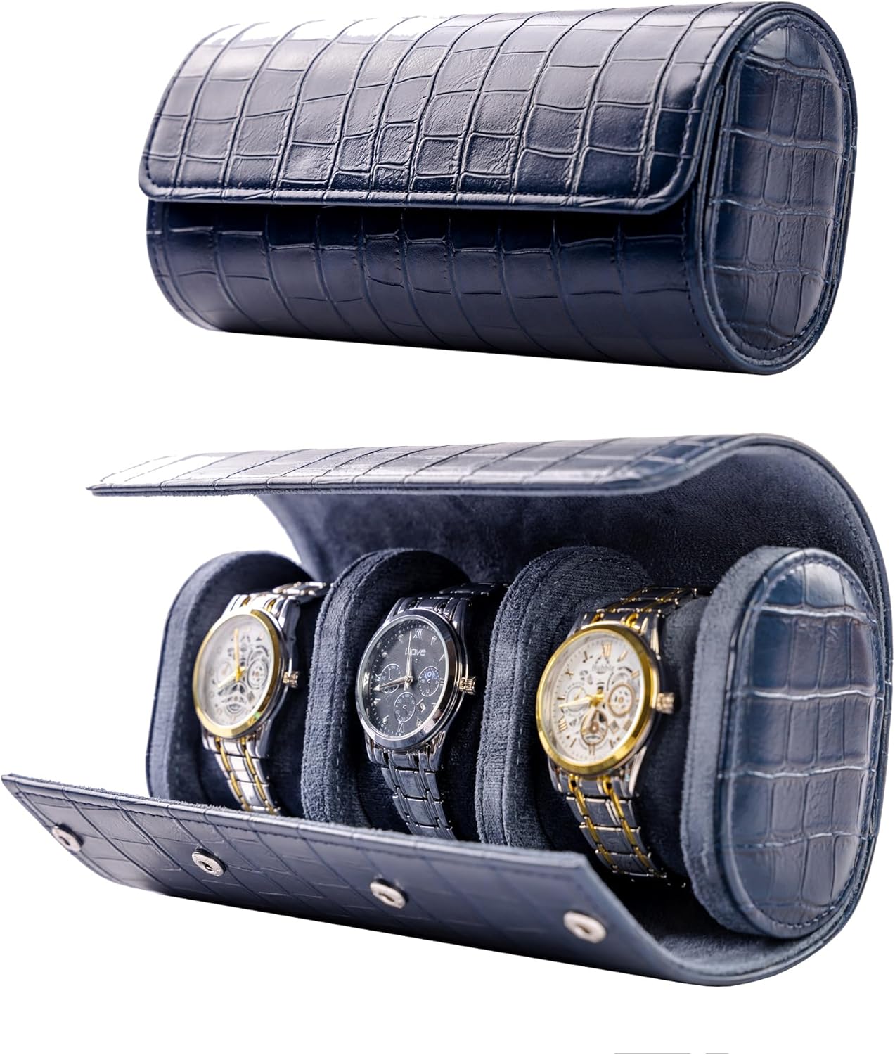 MR.OKAY 3 Watch Travel Case- Classic Leather Watch Case With Superb Texture. (Portable Watch Roll Or Organizer For Storage And Display).Festival Gift For Men, All Handcrafted By Artisans.