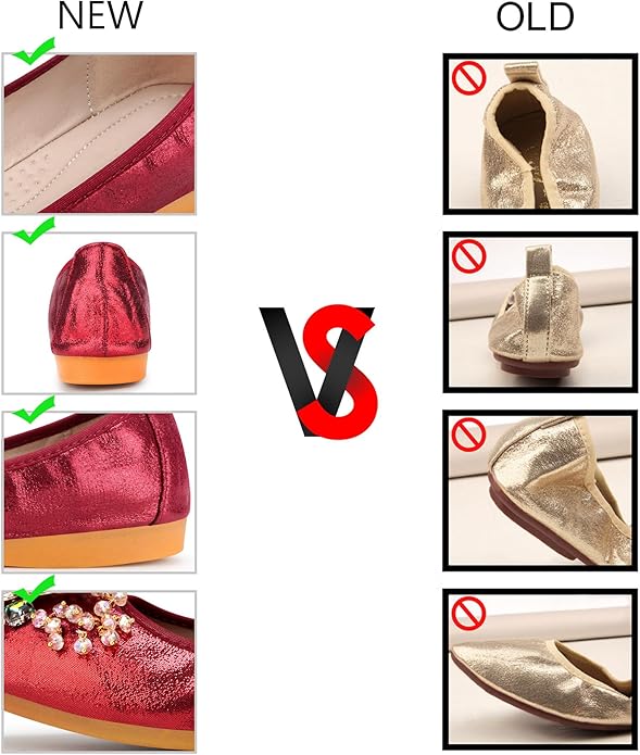 KUNWFNIX Women Ballet Flats Rhinestone Wedding Ballerina Shoes Foldable Sparkly Comfort Slip on Flat Shoes