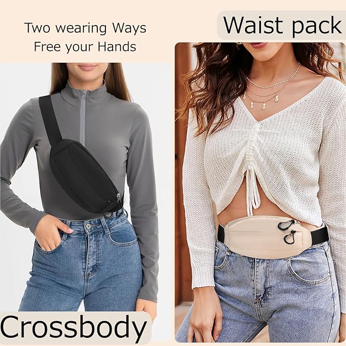 SUOSDEY Money Belt bag for Travel, Men Women RFID Fanny Pack for Hiking Running Crossbody Waist Bag Passport Bag black