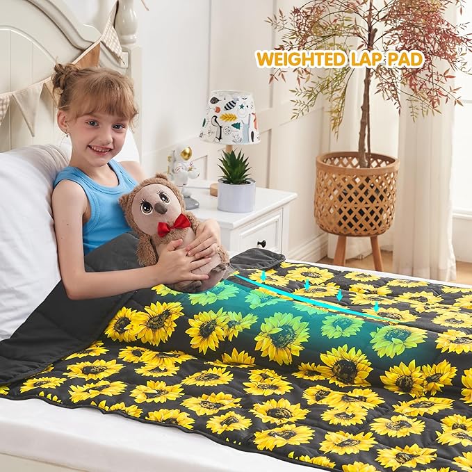 yescool Weighted Blanket 7 Pounds Cooling Weighted Lap Blanket, Sunflower Heavy Blanket for Sleeping, Breathable Weighted Throw Blanket Gifts for 60-80lbs, 40"x60"