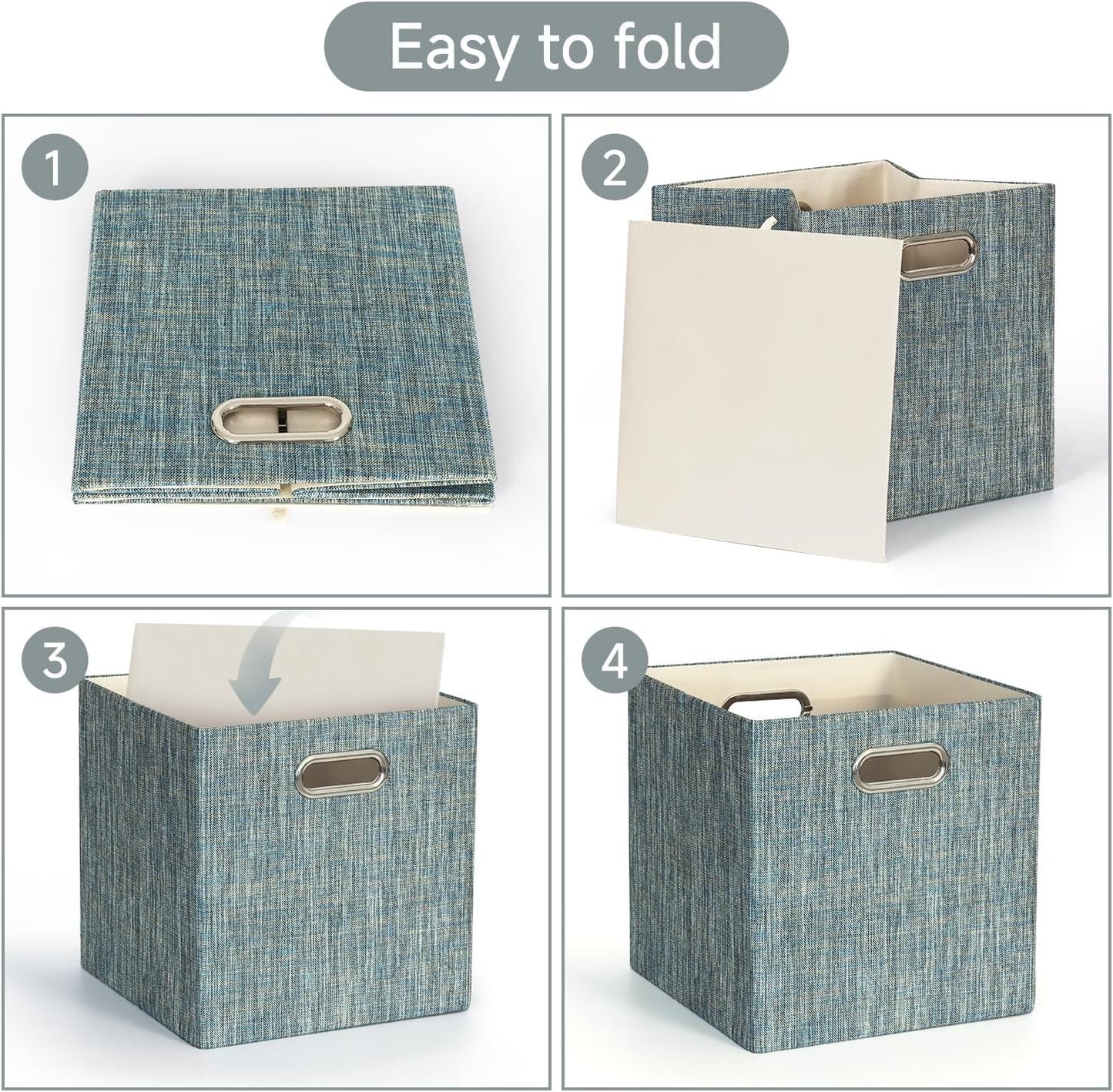 Posprica Storage Basket Bins,13×13×13 Foldable Storage Boxes Fabric Drawer Cubes for Closet Shelf Cabinet Bookcase - Set of 4,Teal
