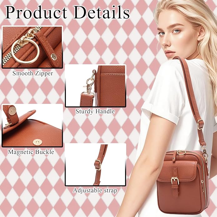 Vintage Messenger Bag Leather Crossbody Bags for Women Men Small Anti Theft Cross Body Shoulder Purse with Card Slots
