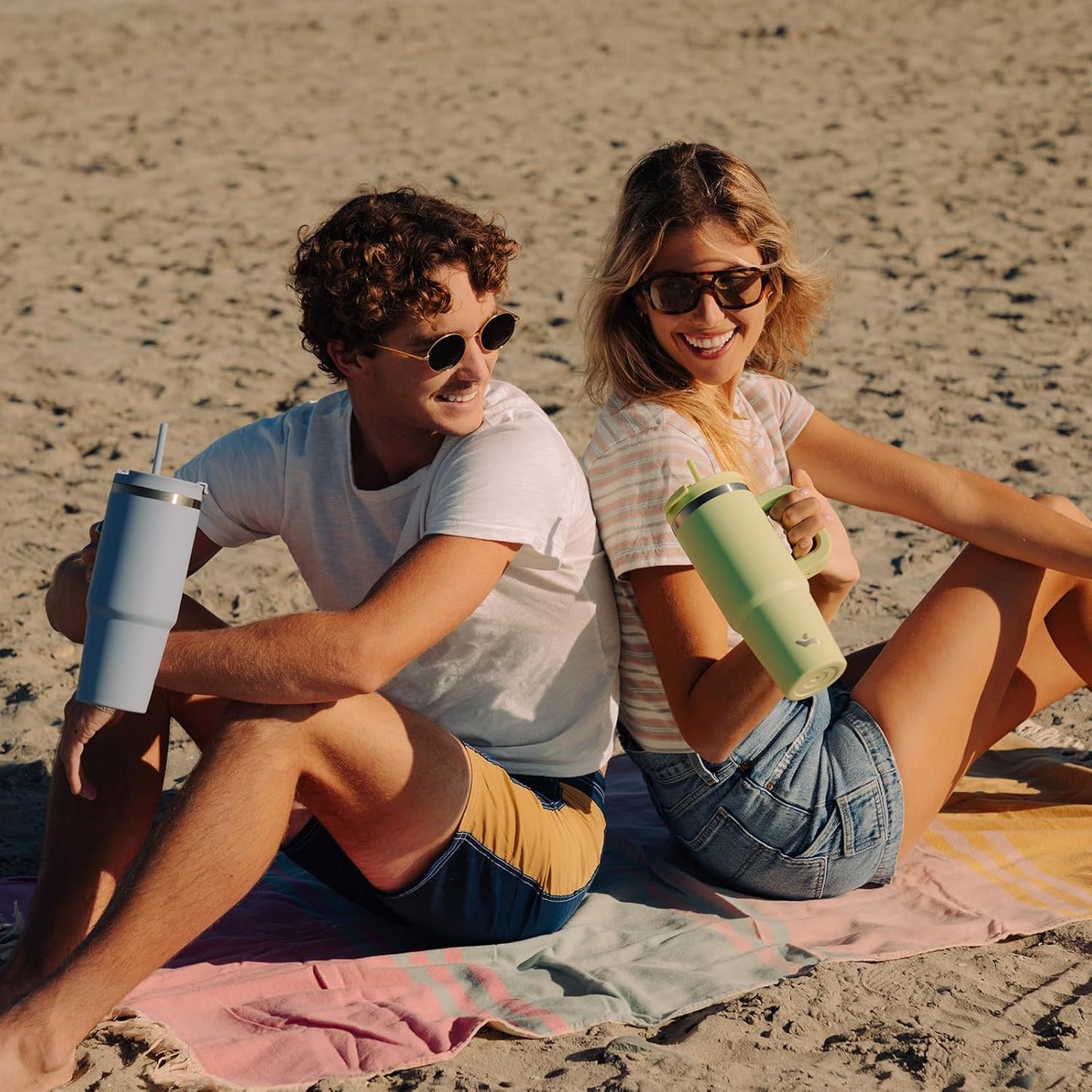 40 oz Tumbler with Handle and 2 Straws,2 in 1 Lid Insulated Water Bottle Stainless Steel Travel Coffee Mug,Blue Haze