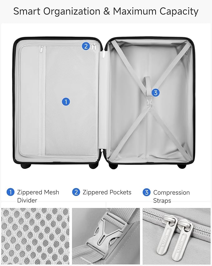 LUGGEX 2-Piece Luggage Set (20+28 Inch), 100% PC Hard Shell Suitcases with 360° Spinner Wheels & TSA Locks, Airline Approved Carry-On & Checked Baggage (EX-Core, Black, 2 Piece Sets)