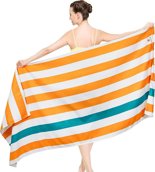 SUN CUBE Microfiber Beach Towel, Quick Dry Sand Free Beach Towel, Lightweight Compact Travel Swim Towel for Pool, Camping, Sand Resistant Packable Adult Towel - Orange 78x35 Inches