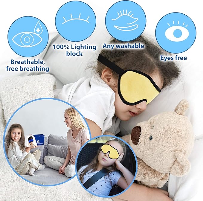 3D Sleep Mask for Kids, Light Block Sleeping Blindfold Memory Foam Contoured Eye Mask for Sleep, Adjustable Strap Eye Cover and Travel Sleep Mask for Boys Girls, Yellow