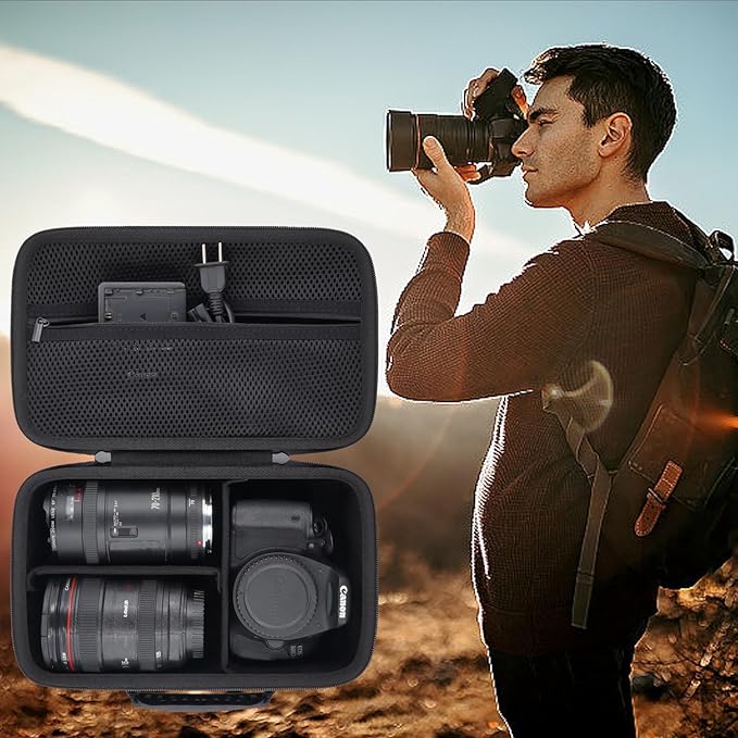 khanka Camera Case for Canon EOS Rebel T7/T100/T6/R50/R100/R5/R7/R8/R6 Mark II/SL3 DSLR Camera,Travel Protective Carrying Case for Canon EOS Rebel Camera and 18-55mm/18-45mm Lens(Case Only)
