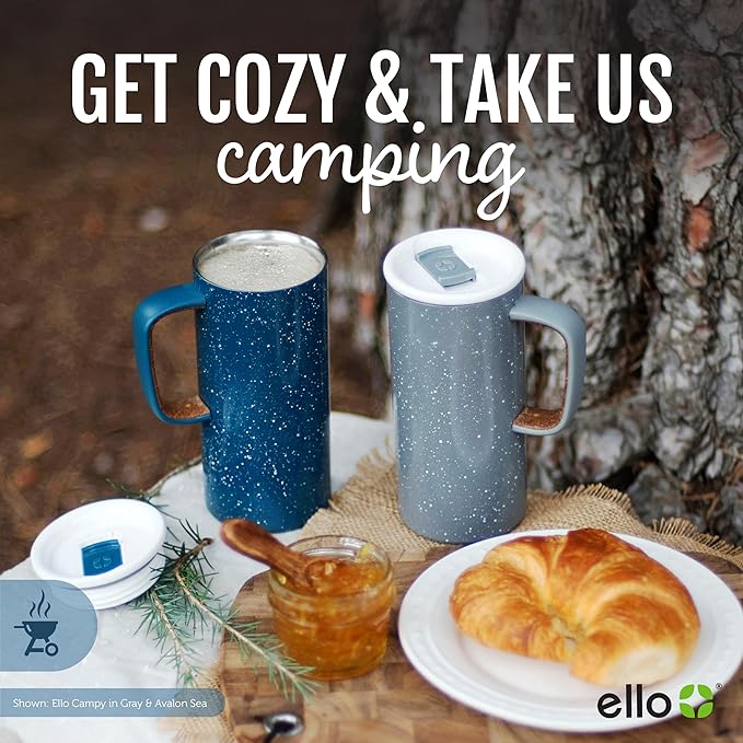 Ello Campy 18oz Stainless Steel Travel Mug with Handle and Leak Proof Lid | Vacuum Insulated Coffee Cup for Hot or Cold Drinks | Reusable, BPA Free | Gift for Coffee Lovers, Sea