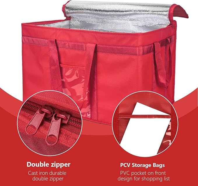 Yalin XXXL Large Insulated Cooler Bag, Styrofoam Cooler of Keep Food Hot or Cold, Reusable Double Zipper Food Delivery Bag for Grocery Shopping, 23" W x 15" H x 14" D