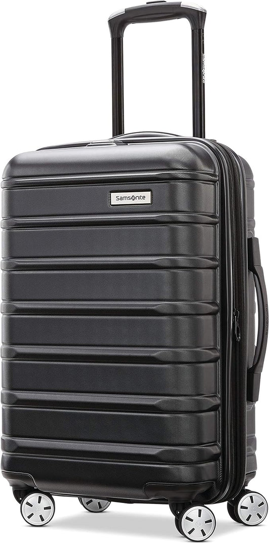Samsonite Omni 2 Global Carry-On Spinner Luggage - Compact Size For International Travel - Airline-Approved - Features Expandable Polycarbonate Shell, 360° Wheels, USB Power Hub - Charcoal - Black