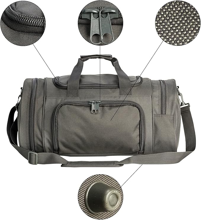 Small Duffel Bag Military Tactical Outdoor Gym Bag with Shoes Compartment for Sports Camping Hunting (Grey)