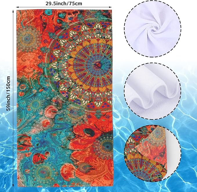 Beach Towel,Vintage Colorful Mandala Dark Eyes Lightweight Compact Sand Free Quick Dry Oversized Pool Swimming Towels for Girls Women Adults,29.5"×59"