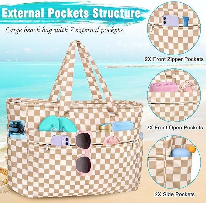 HUANLANG Extra Large Beach Bag Waterproof Beach Totes Bags for Women Men,Pool Bag with Zipper Wet Pocket