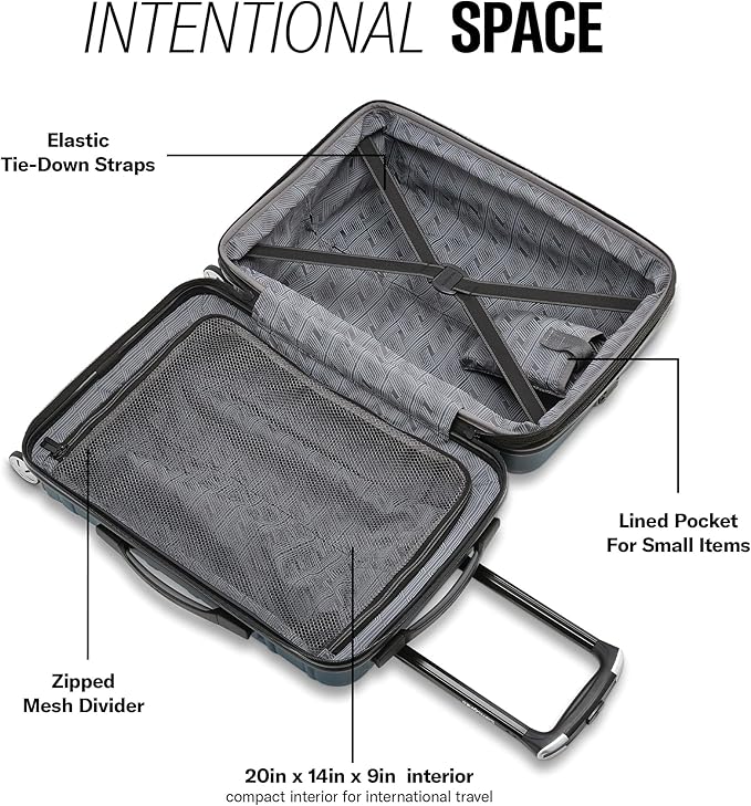 Samsonite Omni 2 Global Carry-On Spinner Luggage - Compact Size For International Travel - Airline-Approved - Features Expandable Polycarbonate Shell, 360° Wheels, USB Power Hub - Silver