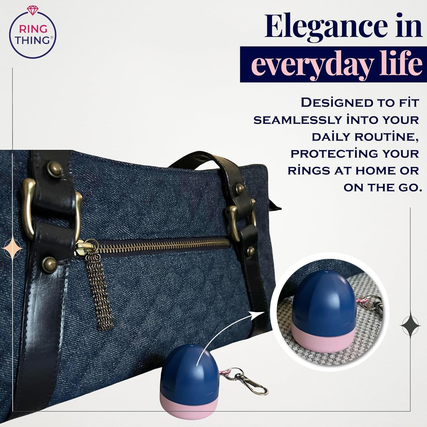 RING THING - Ring Holder Keychain, Jewelry Organizer and Storage, Portable Waterproof Ring Holder, Pill Box Keychain Container, Gym Accessory, and Travel Ring Case (Pink & Blue)