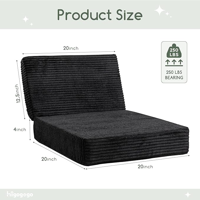 HIGOGOGO Corduroy Recliner Chair Cushion with Lumbar Support Pillow Soft Non-Slip 4" Thick Seat Pad Prevent Buttocks & Back Pain for Seniors (Black, 12" Backrest)