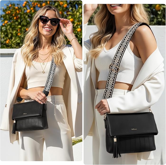 Women's Leather Crossbody Bags Anti Theft Purses RFID Blocking Handbags Trendy Travel Adjustable Strap Tassel