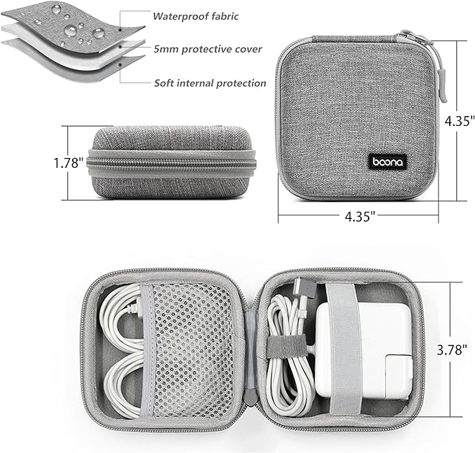 Small Travel Carrying Storage Case, 4.4"x4.4" Charger Organizer, Pouch compatible with MacBook Power Adapter, Laptop Accessories Cables, Cords, USB Drives, Earphones