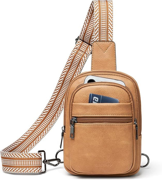 Sling Bag For Women Faux Leather Small Casual Daypack Backpack Fanny Pack Crossbody Chest Bags Purse