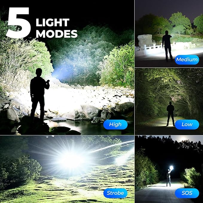 3 Pack Rechargeable Flashlight High Lumens - 99,000LM Super Bright LED Flash Light for Home with 5 Modes, Powerful Waterproof Handheld Flashlight for Camping Emergencies (L-3P)