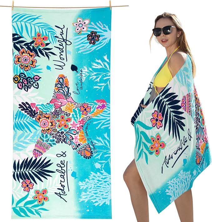 cabanana Sand Resistant Beach Towel - Quick Dry Microfiber Beach Towel 60x30 Inches Sandproof Pool Towels, Thin Lightweight Compact for Travel Swimming Bath for Adults Women Men (Starfish)