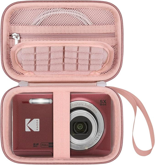 Elonbo Camera Carrying Case for KODAK PIXPRO FZ55/ FZ53/ FZ45/ FZ43 16MP Digital Camera, Vlogging Camera Storage Holder Travel Bag, Mesh Bag Fits Batteries, Cable, Memory Card, Card Reader,Rose Gold