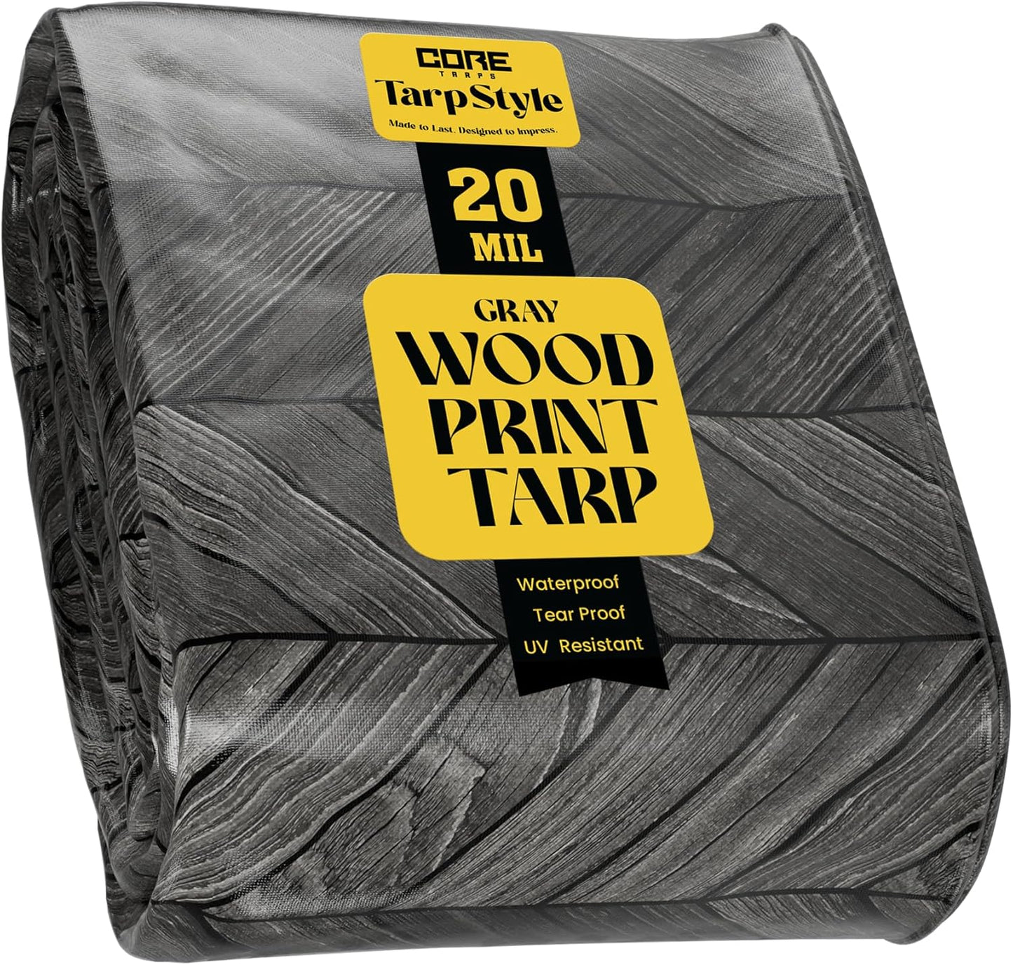Core Tarps Extreme Heavy Duty 20 Mil Tarp Cover, Waterproof, UV Resistant, Rip and Tear Proof, Poly Tarpaulin with Reinforced Edges for Roof, Camping, Patio, Pool, Boat (Grey Wood/Black 30′ X 70′)