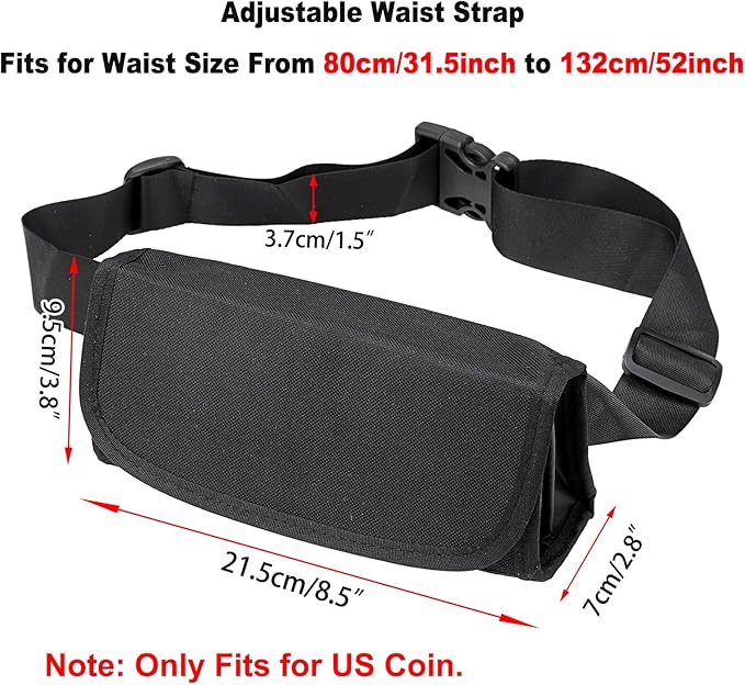 BSTKEY US Coin Holder Coin Dispenser, Fanny Pack with Banknote Waiters Purse Coin Sorter Coin Organizer, Black Coin Storage Bag with Belt for Waitress Server Collector Cashier Change