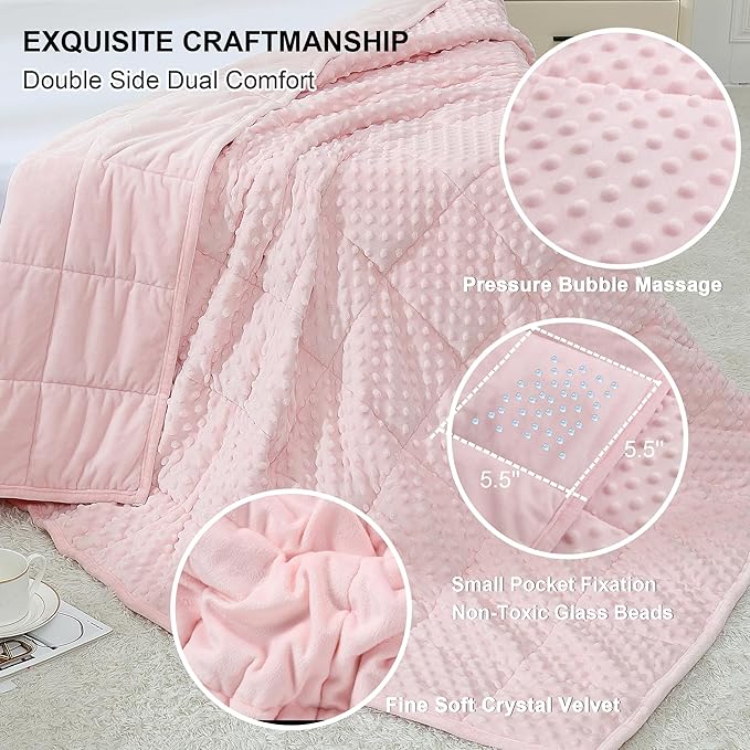 Alomidds Weighted Blanket, Luxury Velvet Weighted Blankets for Adults and Kids,Warm and Breathable Soft and Comfort Minky, Cute Heavy Blanket with Premium Glass Beads (41"x60" 7LBS, Pink)