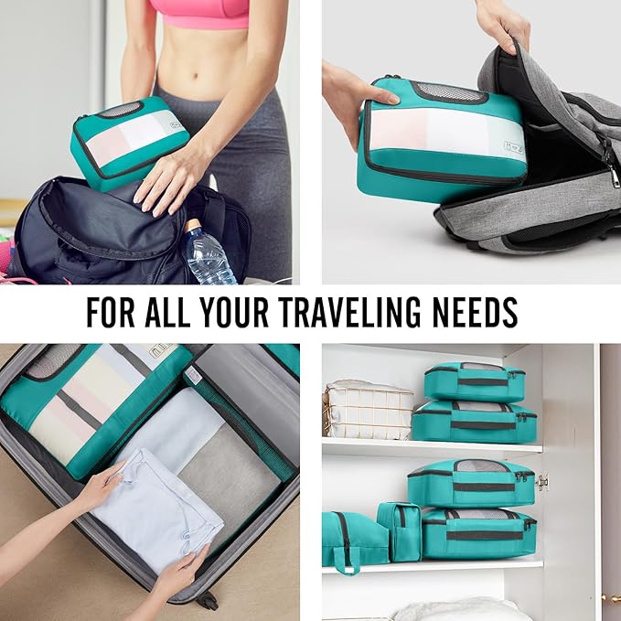 Veken 10 Set Packing Cubes for Toddler & Kids, Airplane Travel Essentials, Beach Vacation & Road Trip Suitcase Organizer Bags Set for Luggage, with Hanging Toiletry & Shoe Bag