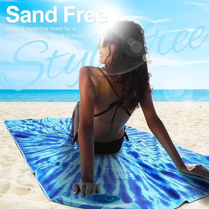 6 Packs Lightweight Thin Microfiber Beach Towel Oversized Quick Dry Compact Sandproof Clearance Towels Sand Free Camping Swimming Pool Easy Pack Adults Vortex Striped Bohemian Black Purple Blue