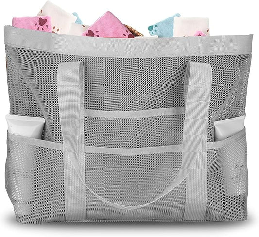Large Mesh Beach Bag, Beach Tote Bags with 9 Pocket for Family
