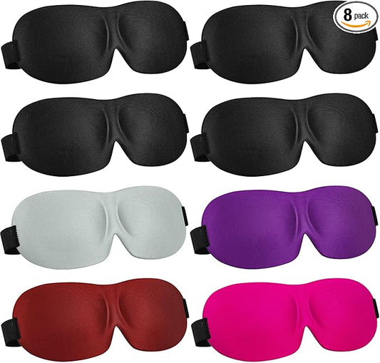 Bencailor 8 Pcs Sleep Eye Mask for Men Women Side Sleeper Eyes Blackout 3D Eye Cover for Sleep with Adjustable Strap Colorful Night Blindfold Eyes Shade for Travel Gifts(Medium,Classic Colors)