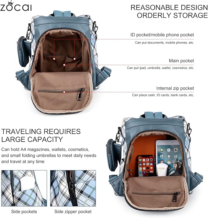 ZOCAI Backpack Purse for Women Fashion Backpack Purses PU Leather Daypacks Anti-Theft Shoulder Bag Satchel Purse