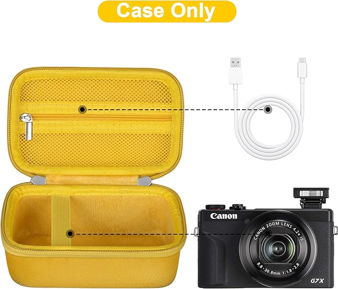 Canboc Carrying Case for Canon PowerShot G7 X Mark III/ G7X Mark II/ G7X Digital Camera, Point and Shoot Vlogging Camera Bag, Zipper Mesh Pocket fits USB Cable, Batteries, Yellow