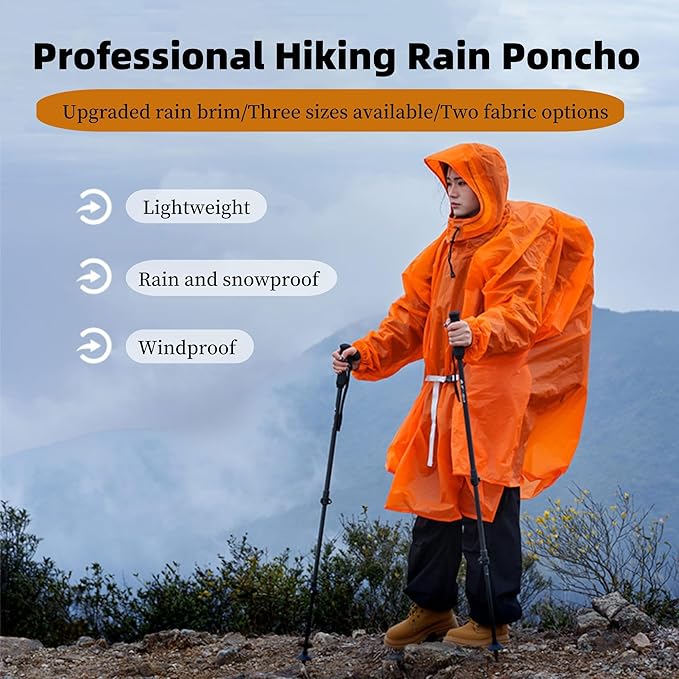 3FULGEAR Hooded Rain Ponchos for Adults, Waterproof Packable Lightweight Rain Coat Jacket for Men Women