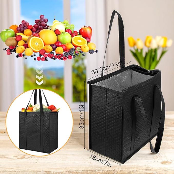6 Pcs Insulated Grocery Bags Large Reusable Insulated Cooler Bags with Zipper Top Shopping Totes for Hot or Cold Food
