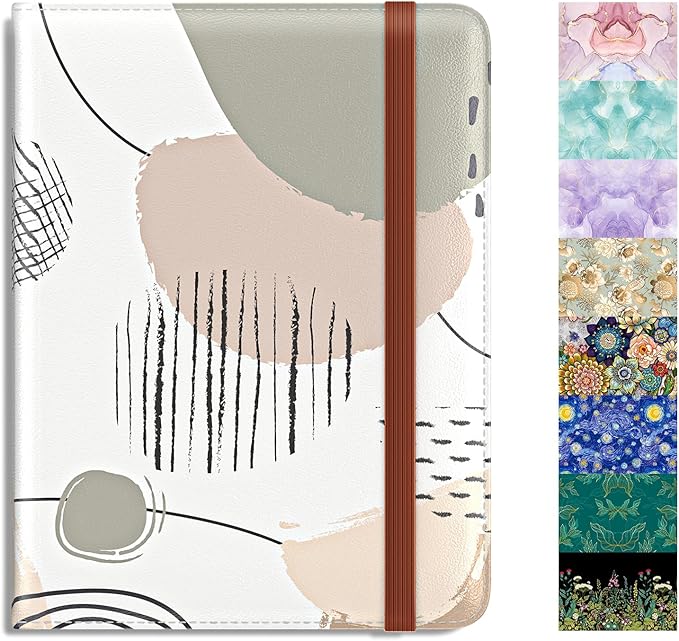Rimilak Passport Holder, RFID Blocking Passport Cover Wallet Travel Essentials, Leather Travel Air Ticket Documents Organizer Protector for Women and Men, Modern Art