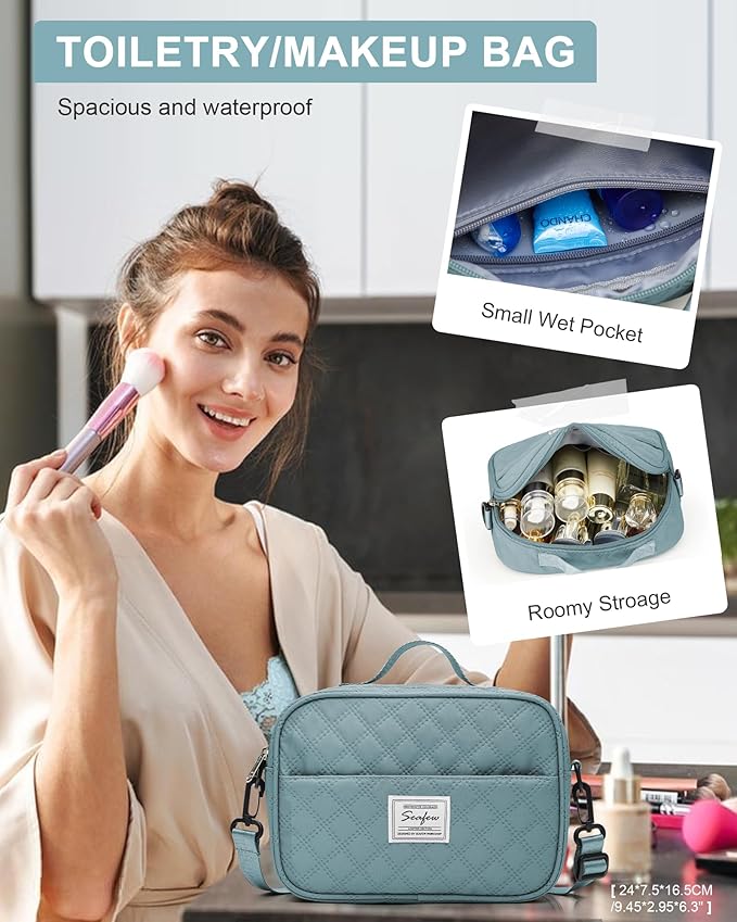 Gym Duffle Bag for Women with Shoe Compartment Waterproof Travel Tote Bags Personal Item Carry On Weekender Overnight Bags with Toiletry Bag Swimming Yoga Bags Hospital Holdalls Light Blue