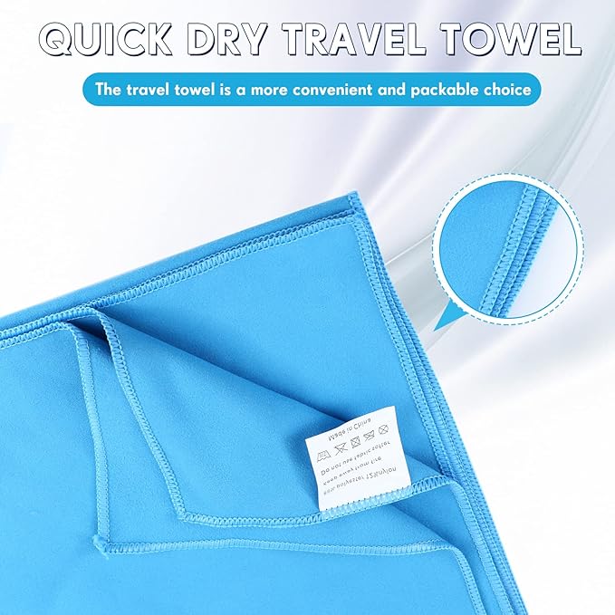 Oudain 6 Pieces Quick Dry Travel Towel Bulk, Microfiber Beach Towel with Bag Compact Soft Trip Towel Lightweight Adults Towel for Camping, Gym Beach Swimming Yoga, 20 x 39 Inches (Classic Color)