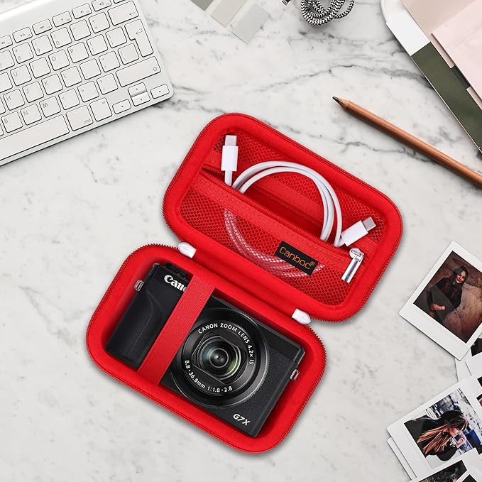 Canboc Carrying Case for PowerShot G7 X Mark III/ G7X Mark II Digital 4K Vlogging Camera, SX740 SX730 Camera Bag, Zipper Mesh Pocket fits USB Cable, Batteries, Red