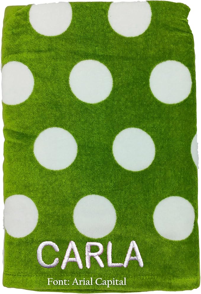 BY LORA Embroidered Terry Velour Beach Polka dot Towel, Apple Green