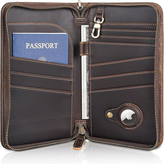 Polare Full Grain Leather Family Travel Passport Wallet and Documents Organizer RFID Blocking Case Holder Fits 6 Passports for Men and Women